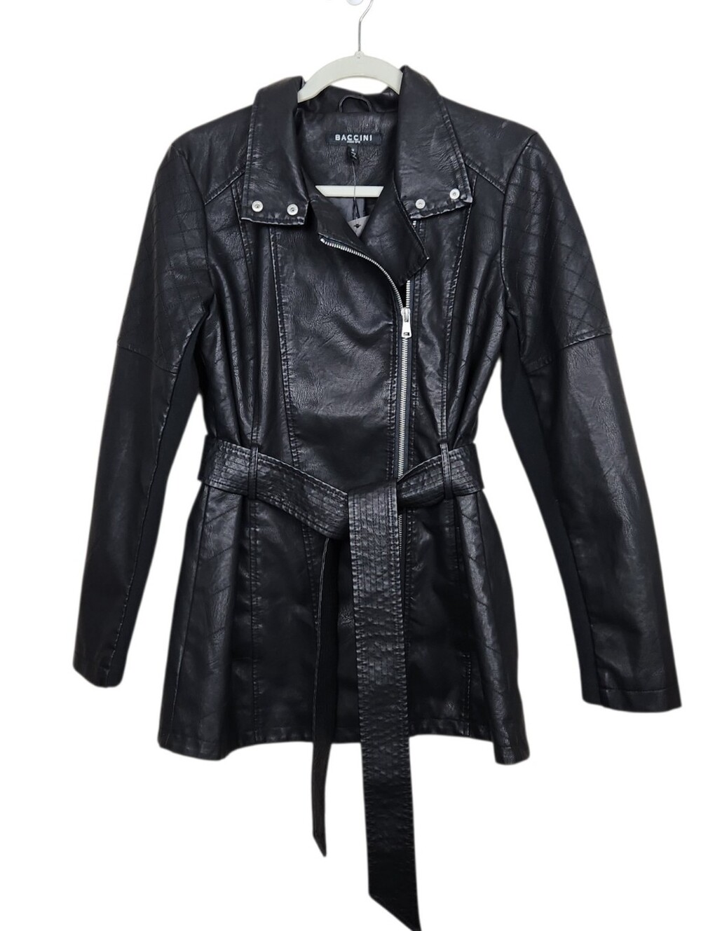 Baccini NWT Black Faux Leayher Vegan Moto Jacket Assymetrical Womens Size M